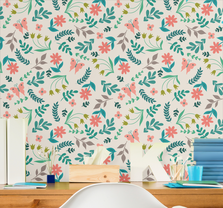 Květinové motýly květinová tapeta - TenStickers