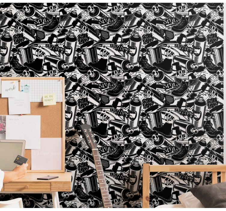 Mono-tonální graffiti nástěnné štítky umění tapeta - TenStickers