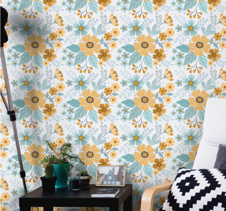 Motýl květinové aranžmá květinová tapeta - TenStickers