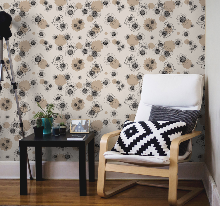 Béžová tapeta ruční kreslení vintage sedmikrásky - TenStickers