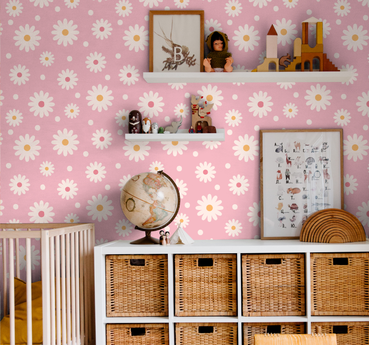 Vintage sedmikrásky s růžovým pozadím tapeta - TenStickers