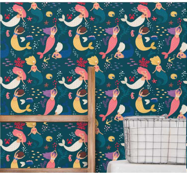 Tmavě modrá mořská panna vzor abstraktní tapeta - TenStickers