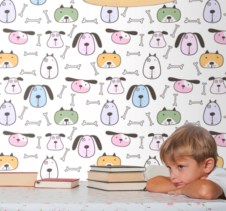 Vícebarevná tapeta štěně tváře do ložnice - TenStickers
