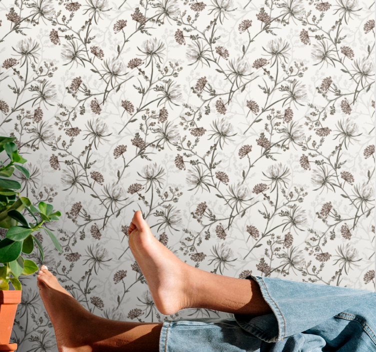 Vinobraní béžové květiny design květinové tapeta - TenStickers