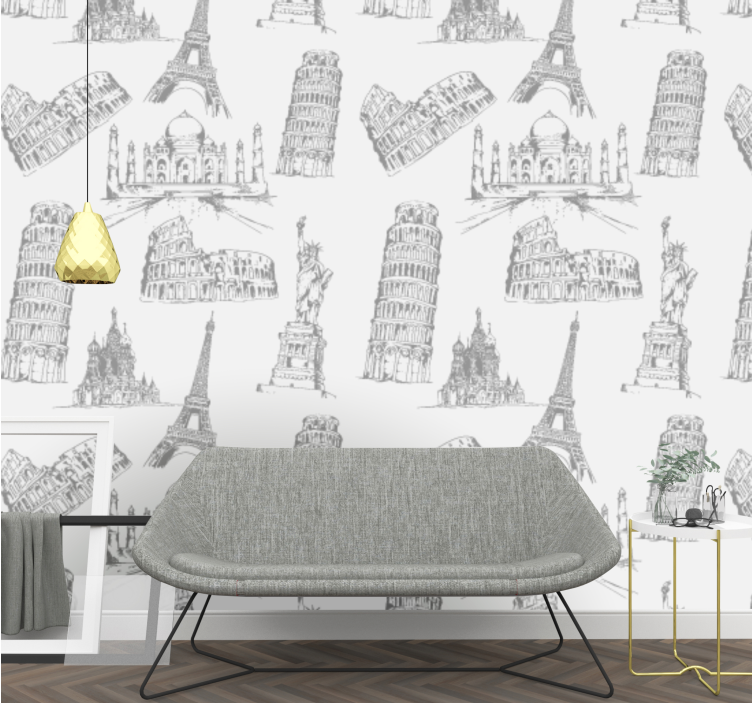 Vzor nejznámějších památek Město a země tapeta - TenStickers