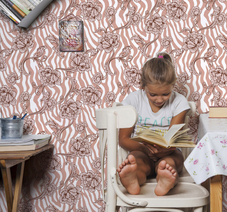 Zebra tisk a tapeta okrasných květin - TenStickers